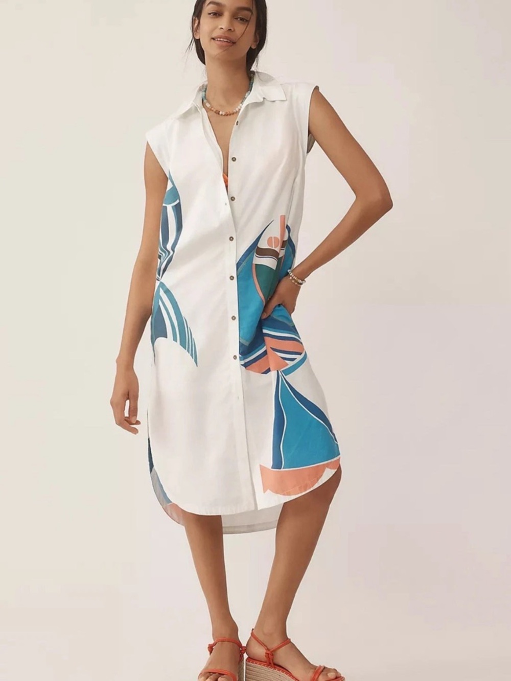 Anthropologie NWT Maeve Lillian Button Front Midi Dress Size XL Fish Nautical